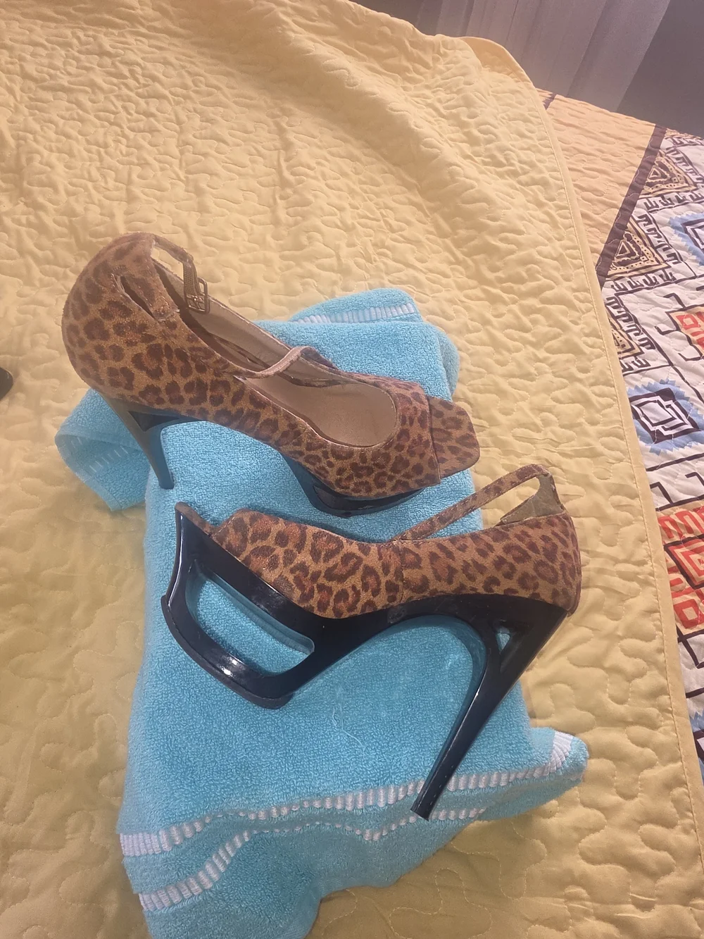 Wild Diva Leopard Print Peep-Toe Heels - Brown